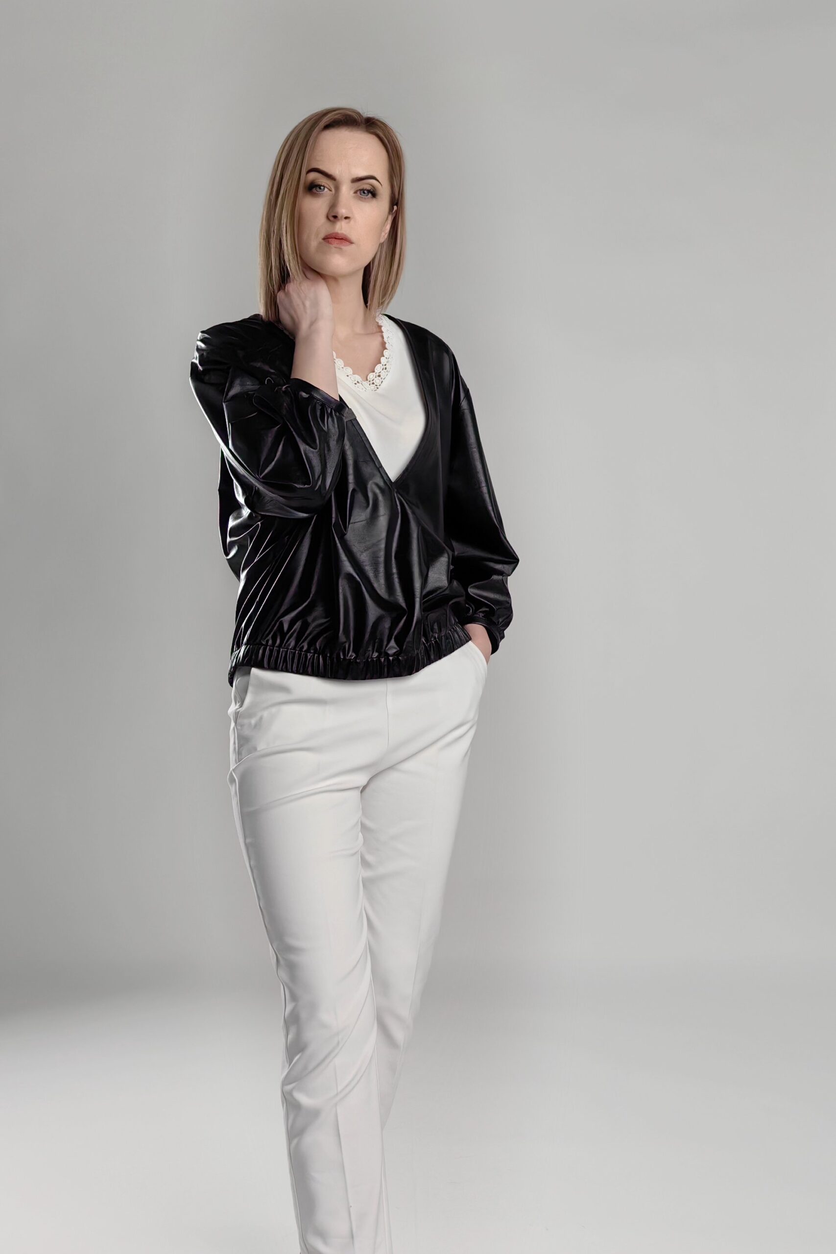 Faux leather clearance blouse